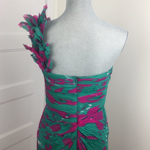 Tadashi Shoji Silk Full Length Maxi Dress Gown sz 6 - Green/Fuchsia - Picture 9 of 15